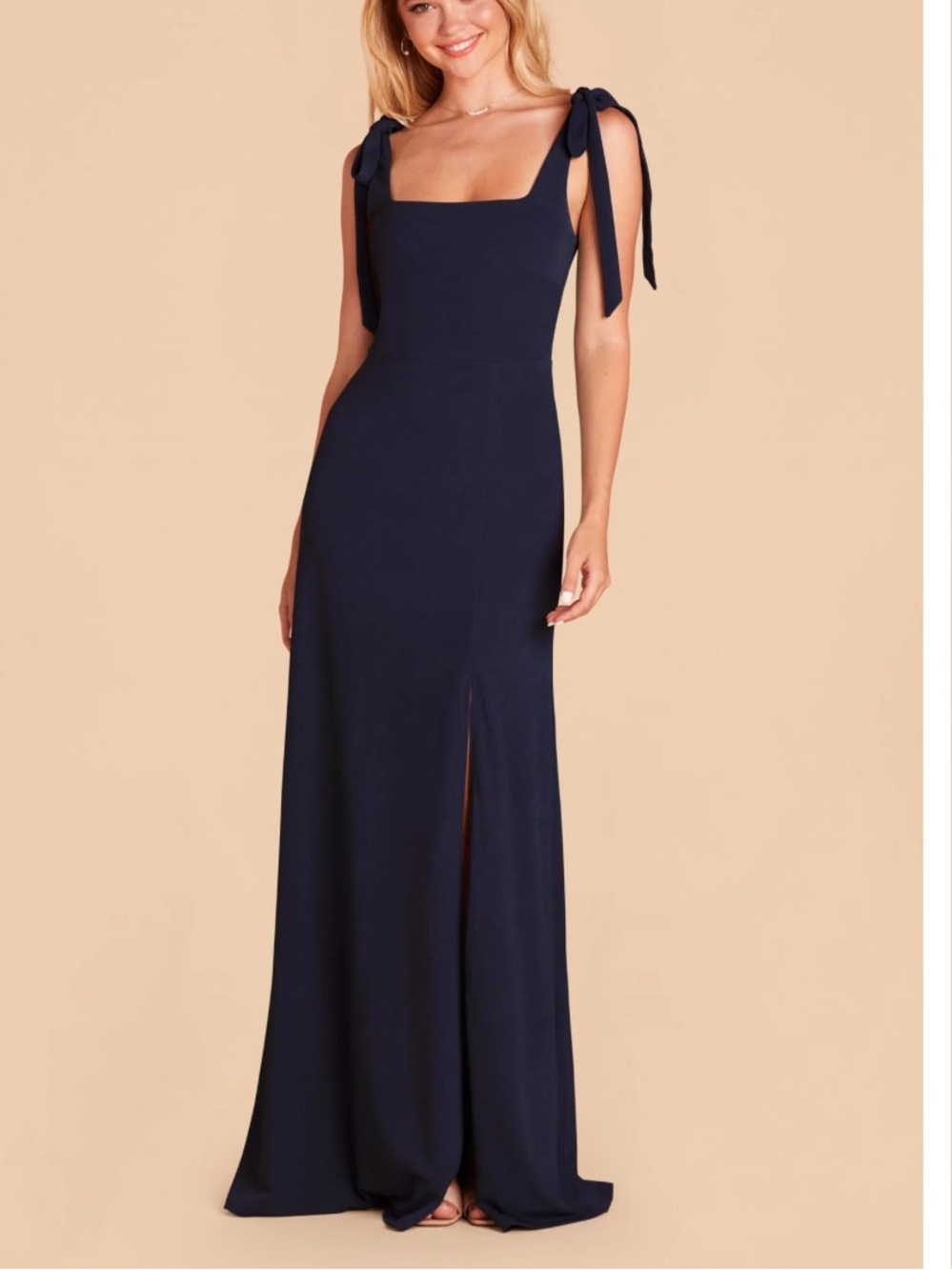 NWT Birdy Grey “Alex” Crepe Tie-Shoulder Navy Square Neck Evening Dress!